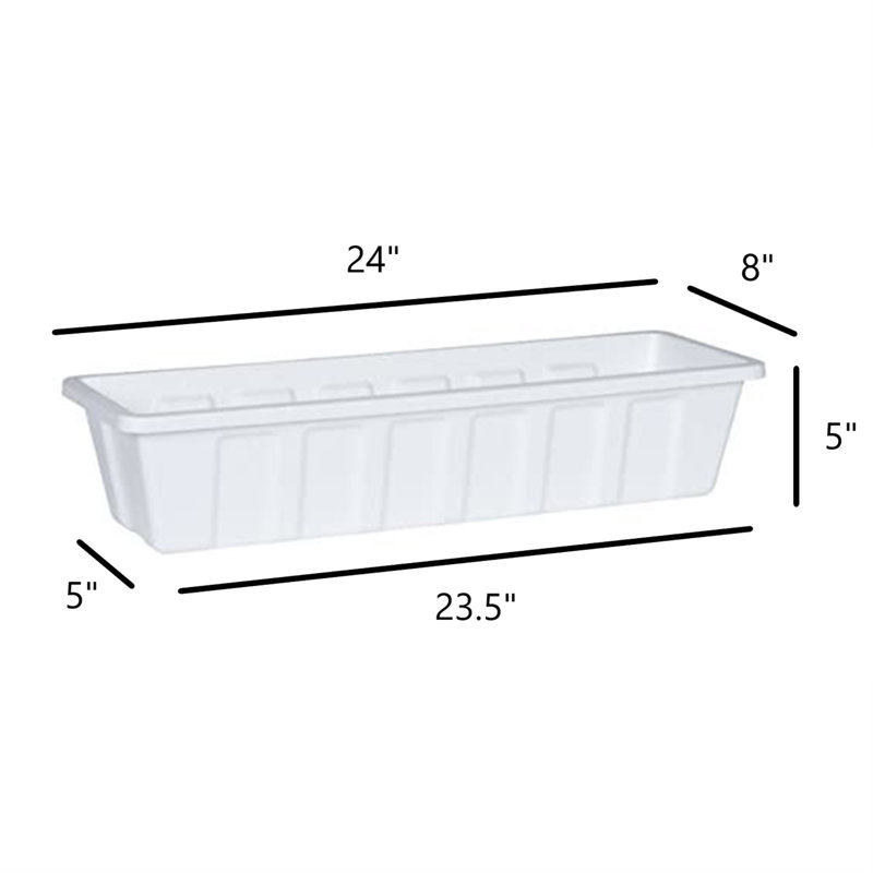 Plastic Planter Box, White, 5" H x 24" W x 8" D
