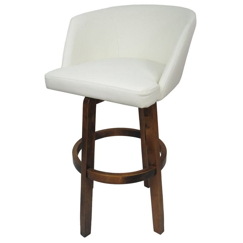 Aghilas Swivel Upholstered Counter Stool with Solid Wood Frame, Bar Stool (30” Seat Height), Snow White