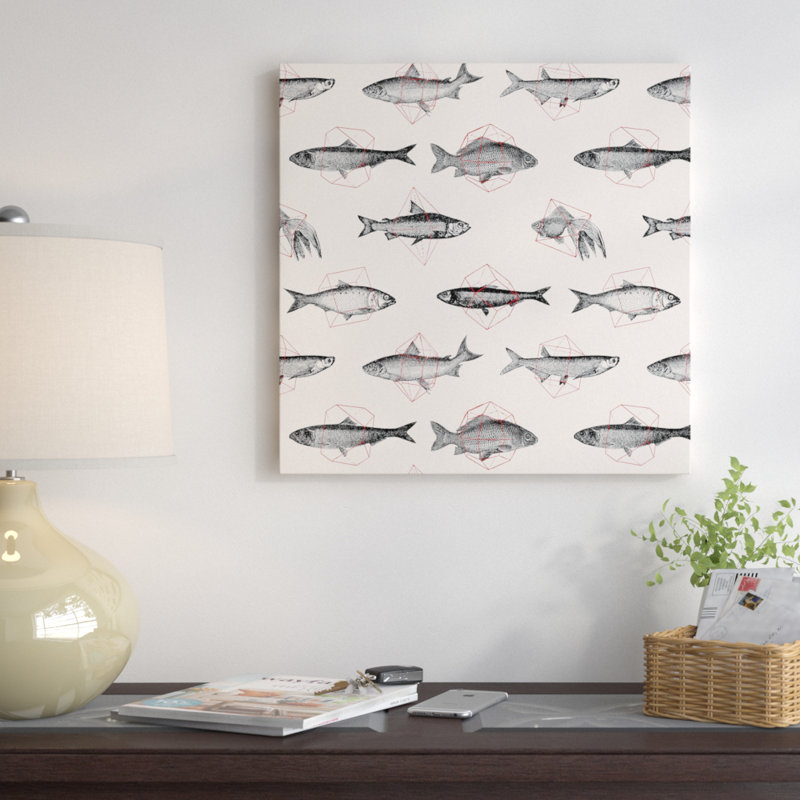 «Fishes in Geometrics I», impression sur toile tendue, H 12 po x l 12 po x P 0,75 po