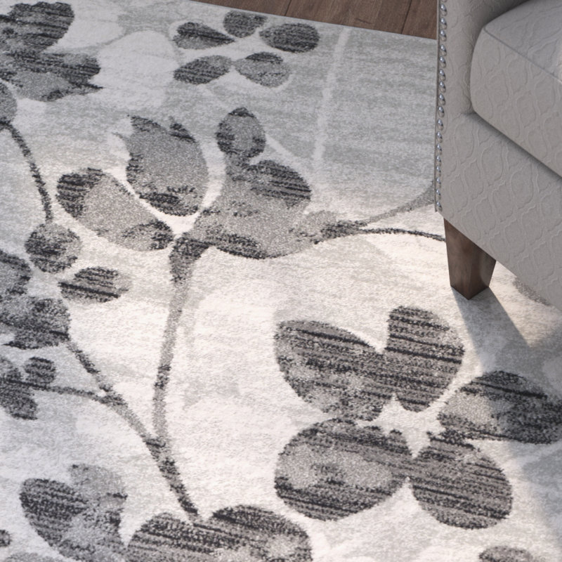 Tapis à motif floral gris / noir Abdul, Rectangle 4 pi x 6 pi