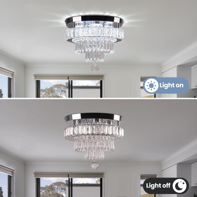 Modern 11.8" Crystal LED Ceiling Light with Stainless Steel Base