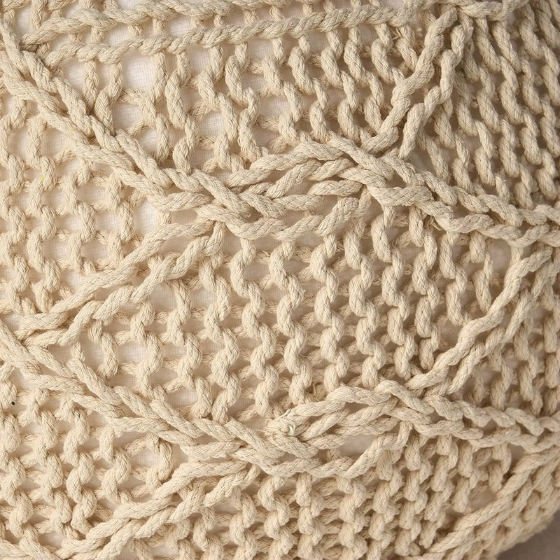 POUF EN LAINE TRICOTÉE 20 X 20, Ivoire ivoire