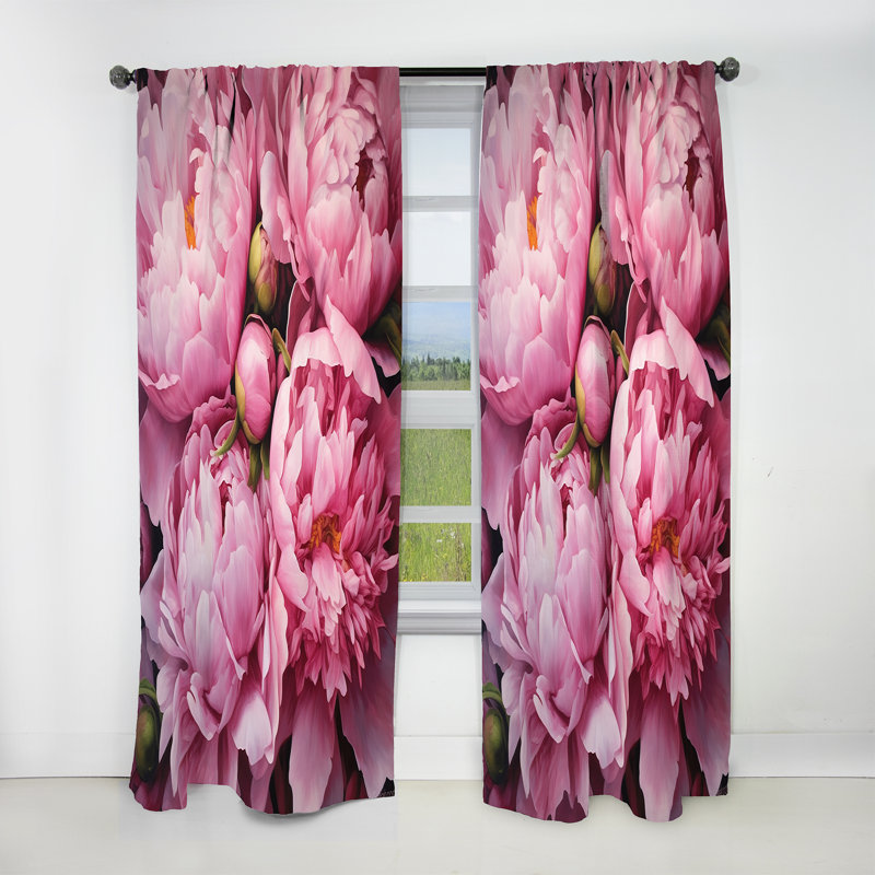 Rideau occultant en velours floral rose et vert pivoine II - 1 panneau, L 52 po x L 95 po