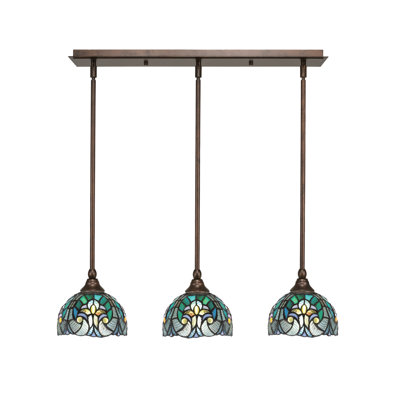 Luminaire suspendu linéaire sur pied 3 lumières avec verre d'art cyprès de 7 po