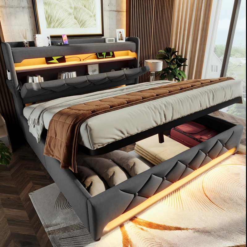 Upholstered Ottoman Storage Bed, Kingsize (5'), Black