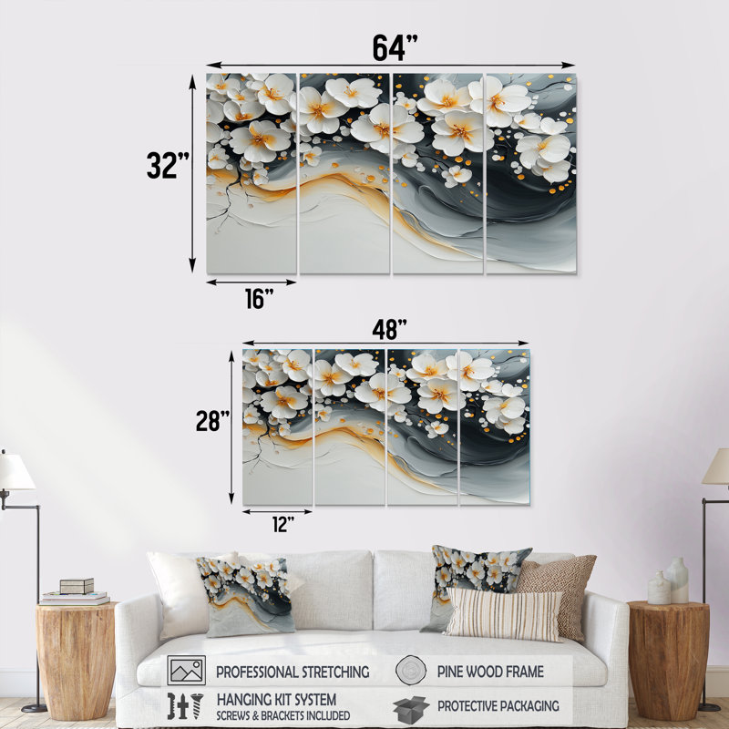 Velours fleurs de cerisier III - art mural fleur de cerisier - décoration murale traditionnelle, H 28 po x l 48 po, 4