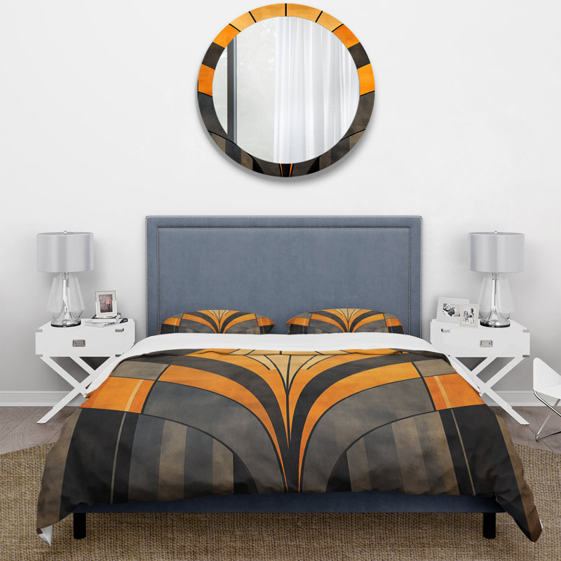 Ensemble de housse de couette orange et gris vecteurs - formes abstraites, Housse de couette très grand et 2 très grandes t