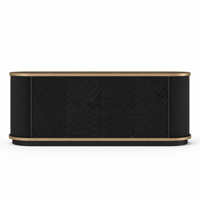 63 Inch Diagonal Fluted 4-Door Sideboard with Storage, Buffet Credenza TV Stand Console Table with Marble-Look Top, Push-to-Open Soft-Close Doors, Adjustable Shelves, Curved Panels for Dining Room Living Room Entryway Hallway