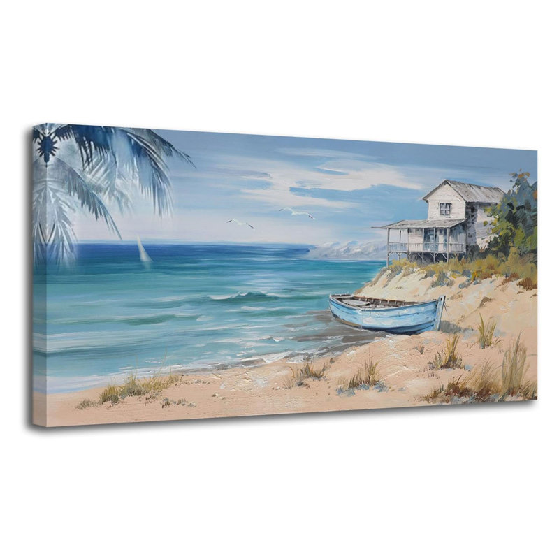 "Blue Coastal", art mural pour salon, plage, peinture sur mer, chambre à coucher, décoration murale, image sur l'océan, grande œuvre d'art, bureau à domicile, 48 po x 24 po