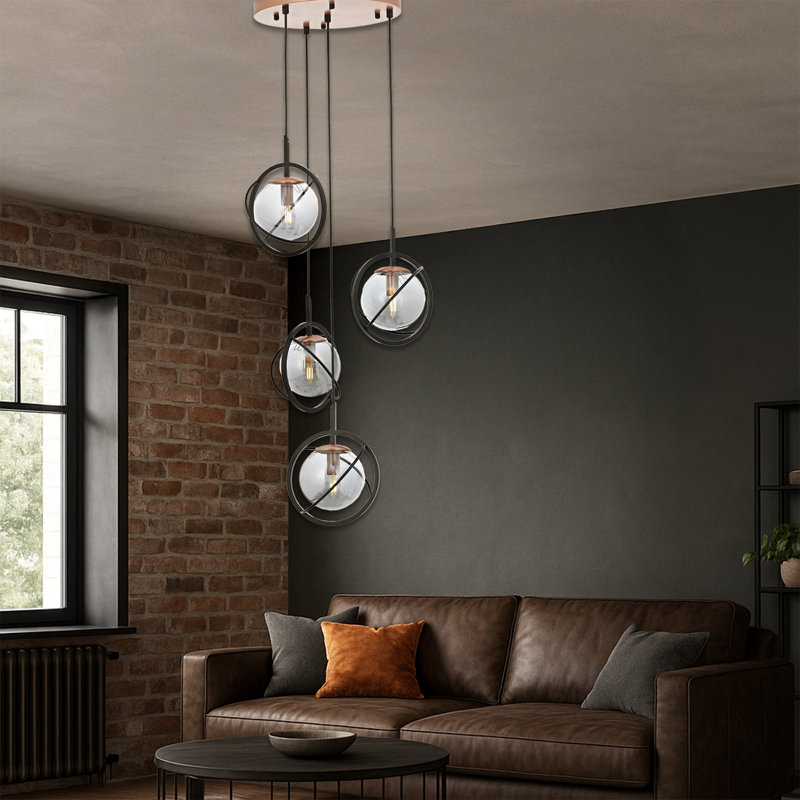 Luminaire suspendu 4 lumières, Bronze / noir, Gris