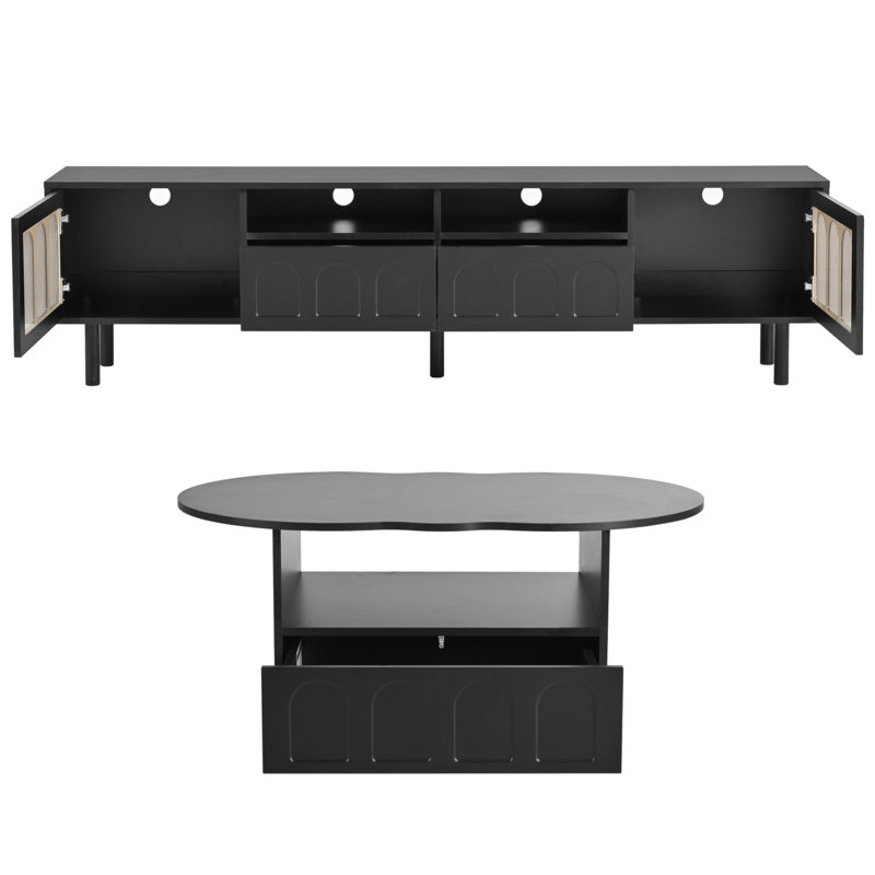 Stylish TV Stand And Coffee Table Set For Living Room, Enhancing Space And Functionality.