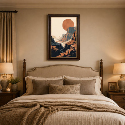 Art rétro sur toile, "Canyon du désert" avec cactus et soleil orange