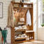 Porte-manteau bohème de 198 cm de haut avec banc et rangement à chaussures, porte-manteau d'entrée en rotin avec 2 tiroirs rabattables, siège rembourré, 6 crochets et armoire de rangement pour vestibule ou couloir.-915285912