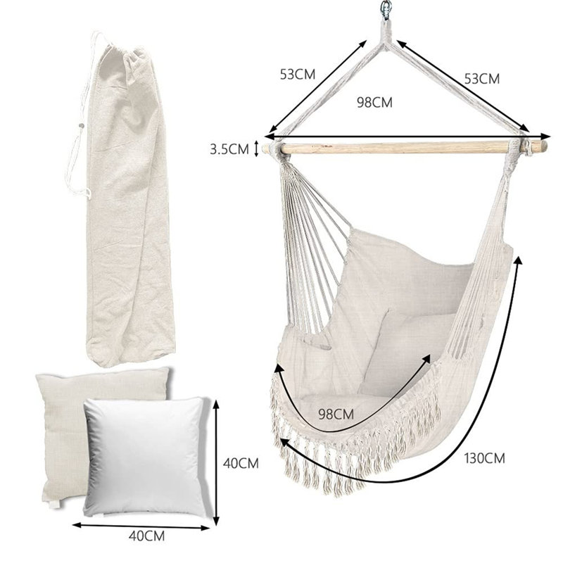 Hanging Chair With Cushion, Hammock Swing Chair, White