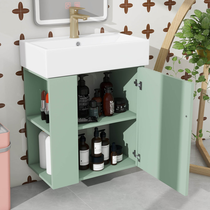 Meuble-lavabo mural 21,6 pouces avec évier et rangement ouvert à gauche, Green