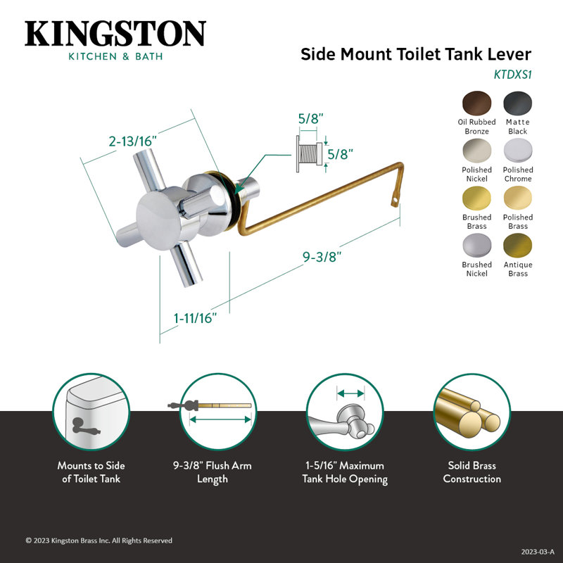 Kingston Brass Concord Side Mount Toilet Tank Lever, Matte Black