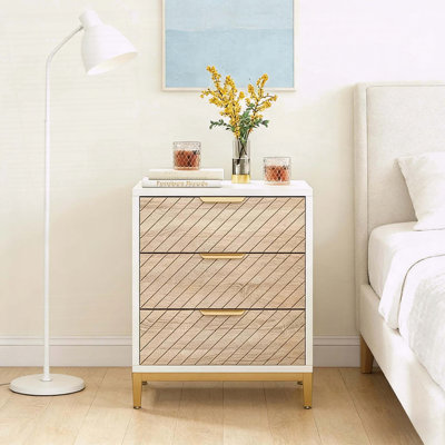 Versatile Storage Cabinet with 3 Drawers, Gold Metal Frame