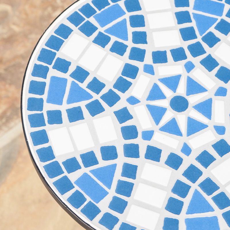 Superbe table d'extérieur avec carreaux de céramique: base en fer bleu et blanc Dans le style: Structure