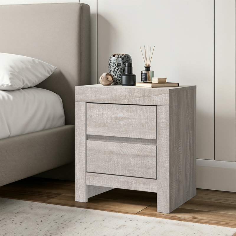 Ellani 2 Drawer Bedside Table, Dusty Grey Oak