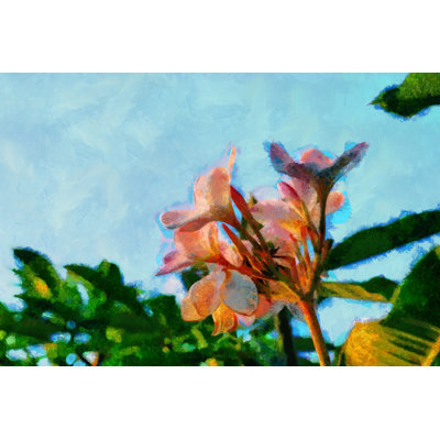 Painted Pink Flower And Green Leaves - Wrapped Canvas Art Prints