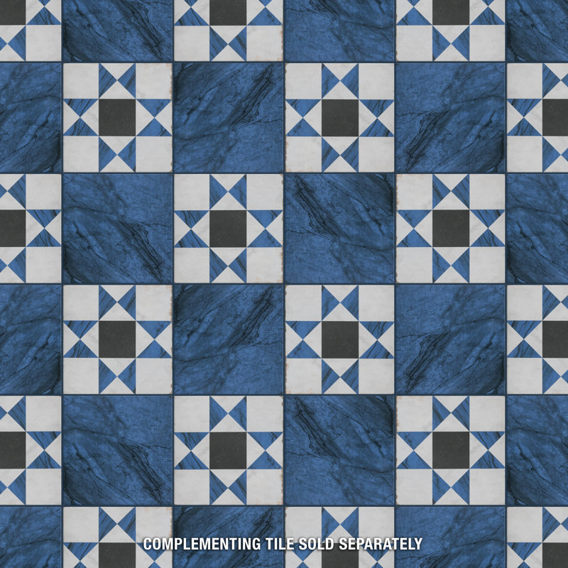 Renaissance 8" x 8" Porcelain Marble Look Wall & Floor Tile, Indigo