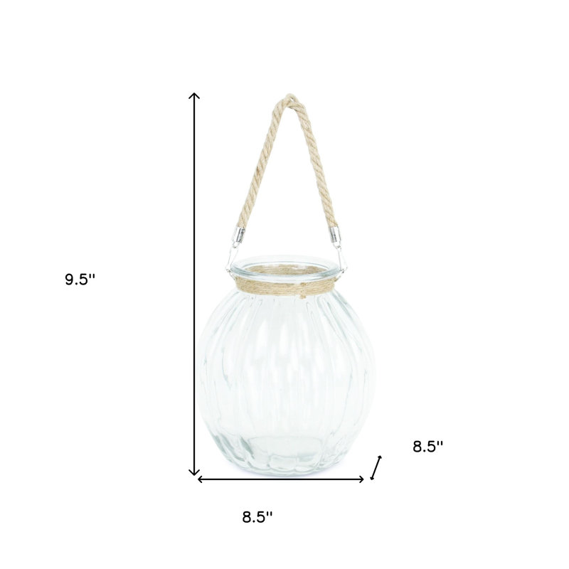 Pot décoratif en verre transparent 10 "avec corde