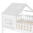 Full  Size House Loft Bed with Slide, Star & Moon Playhouse, LED Lights, Window, Pine Wood, No Box Spring,White-852544184-852544187