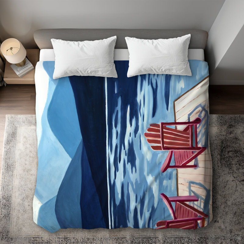 Beige Mountains Scenic King Duvet Cover - Lake & Dock Decor