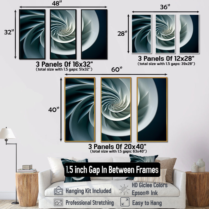 Turquoise coquille tourbillonnante - ensemble de décorations murales Nautilus, Cadre flottant noir