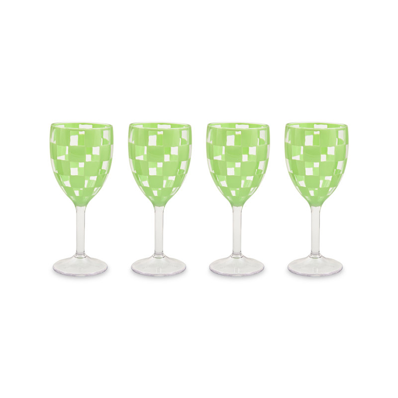 Green Check Acrylic Wine Goblets, Green/Clear