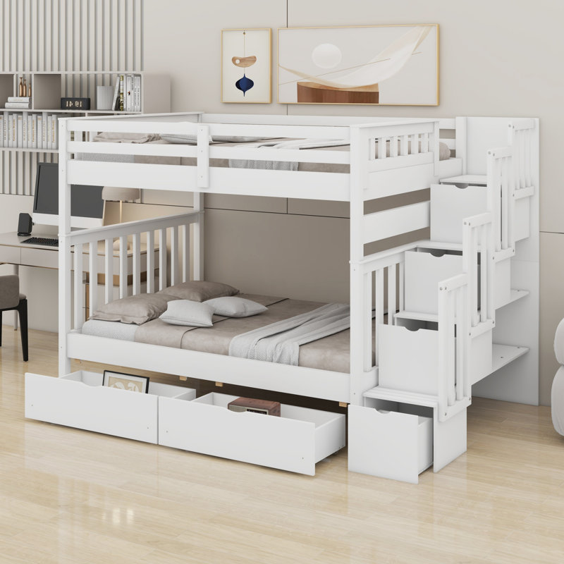 Bunk Bed With Shelves And Storage Drawers, White