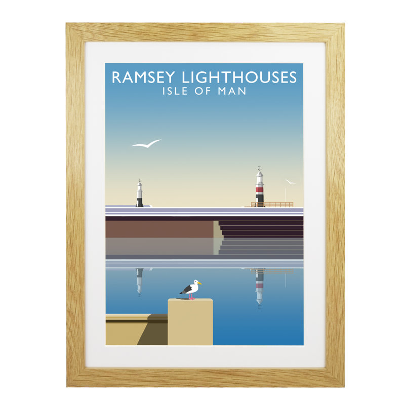 Ramsey Lighthouses by Richard O'Neil - Print, Oak Wood Frame, 54 cm H x 44 cm W x 2.2 cm D