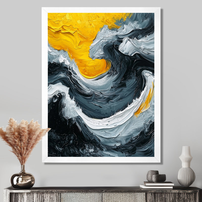 Ause - Art mural abstrait, salon, H 32 po x l 24 po, Picture Framed, Blanc