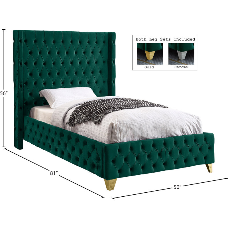 Dymonique Velvet Bed, Twin, Green Velvet