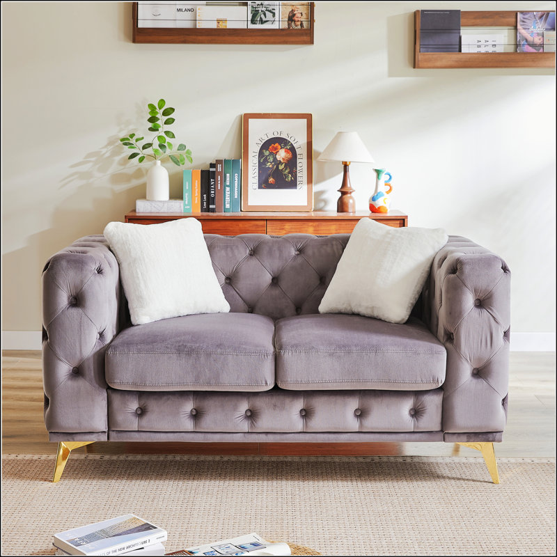 Canapé en velours de luxe 61,25 pouces, Gris, H 30,25 po x l 61,25 po x P 32,75 po