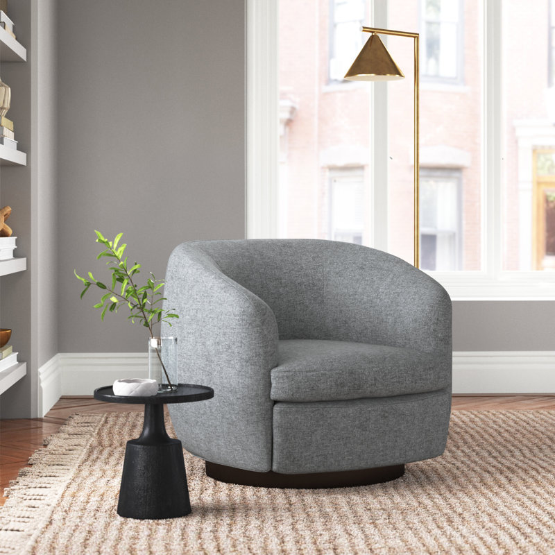 Fauteuil demi-tonneau pivotant rembourré Marcy, Gris clair