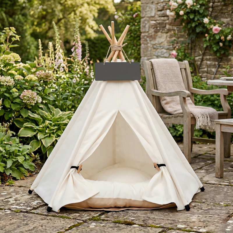 Lit tipi pour animaux de compagnie pour chiens, chiots et chats, maison portative avec coussin épais, pour animaux de compagnie jusqu'à 15 lb