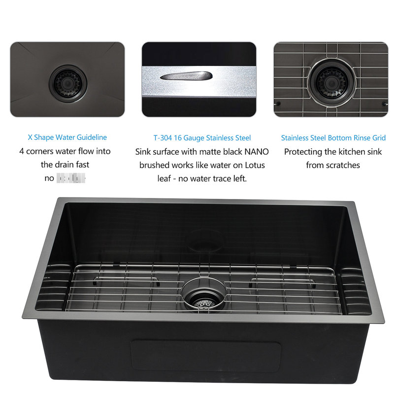 19"X10"X33" Gunmetal Black Sink, Stainless Steel, Water- Surface 33"X19"X10" Undermount 16G Stainless, Oil- Coating