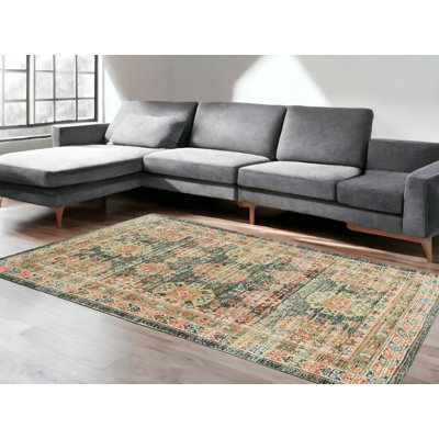 Charcoal Medallion Hand Woven Distressed Area Rug