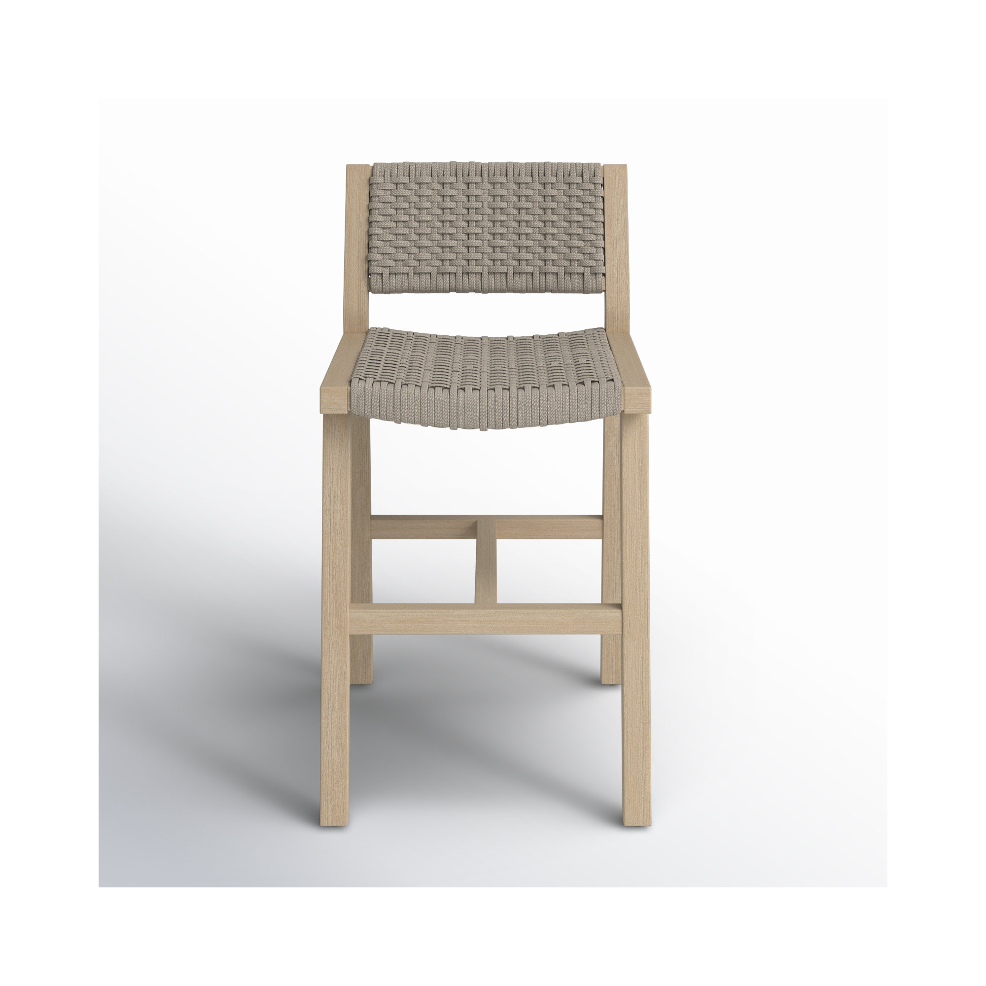 Shea Teak Outdoor Bar Stool, Counter Stool (26" Seat Height), Washed Brown, Gray Rope