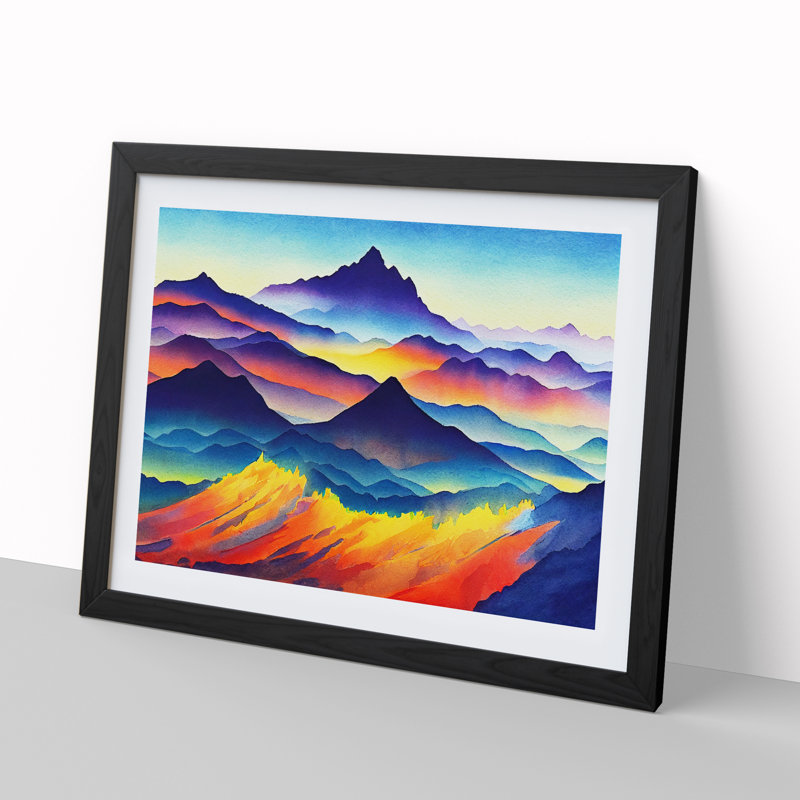 Mountain Landscape Watercolour Vol.4 Abstract - Framed Print, 46cm H x 64cm W x 2cm D, Black Framed