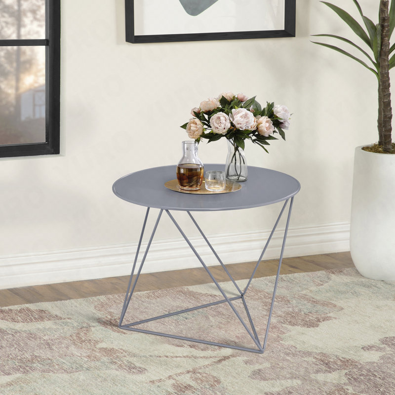 Table de bout ronde en métal avec finition grise, 17" H x 23" L x 23" W