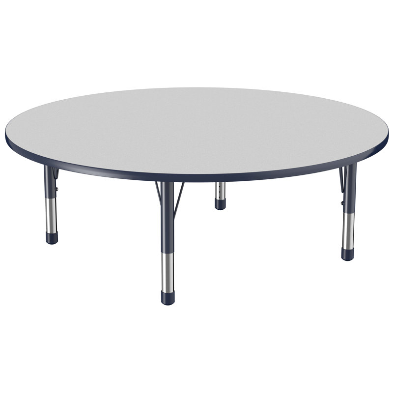 Table ronde à hauteur réglable, H 24 po x L 60 po x l 60 po, Gris / bleu marine, Épais