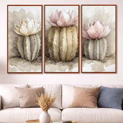«Desert Bloom Cactus Trio II», ensemble d'art mural encadré botanique de 3