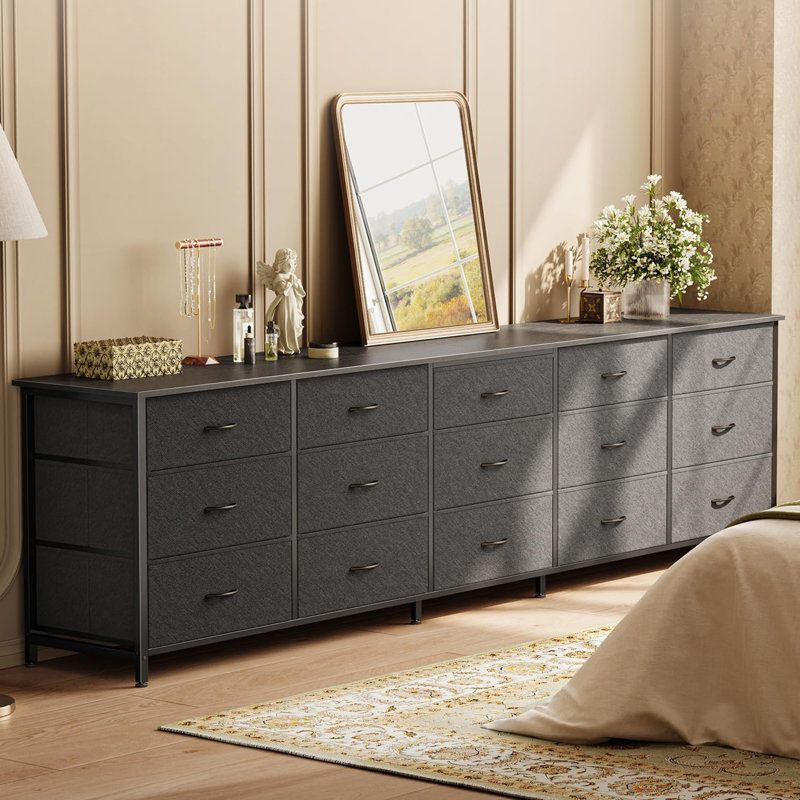 Commode 15 tiroirs en tissu large, 78,7 pouces de long avec console de rangement pour les téléviseurs 65/75/85 pouces, idéal pour l'organisation de la chambre à coucher et du placard