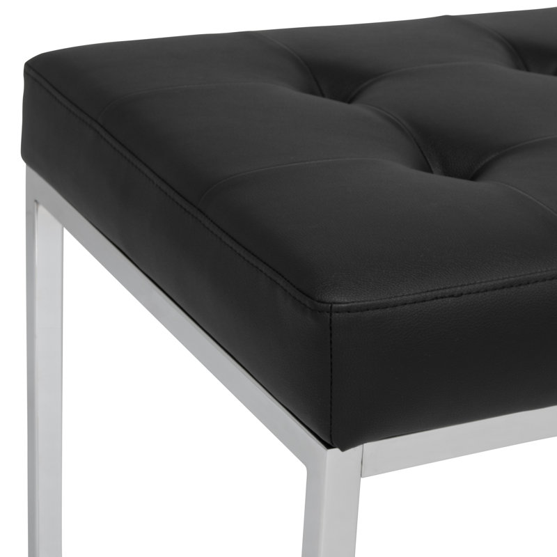 Banc en cuir Vargo, H 17,75 po x l 60,25 po x p 21,5 po, Noir, Chrome