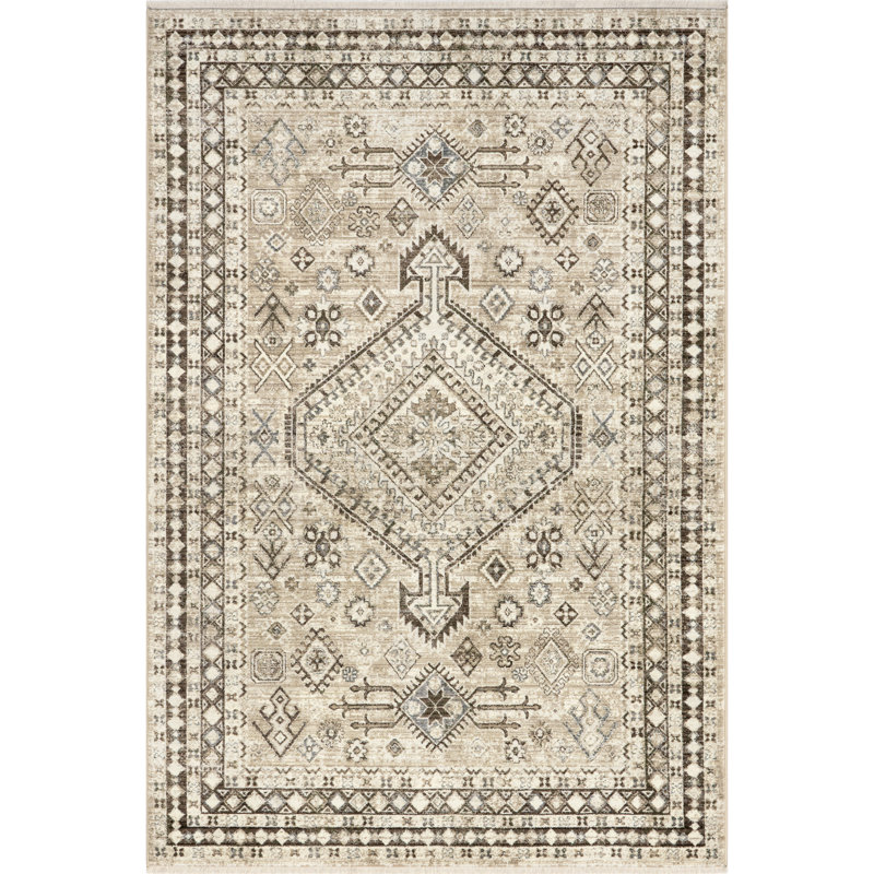 Vanesa Transitional Medallion Fringe Area Rug, Rectangle 4' x 6'5"