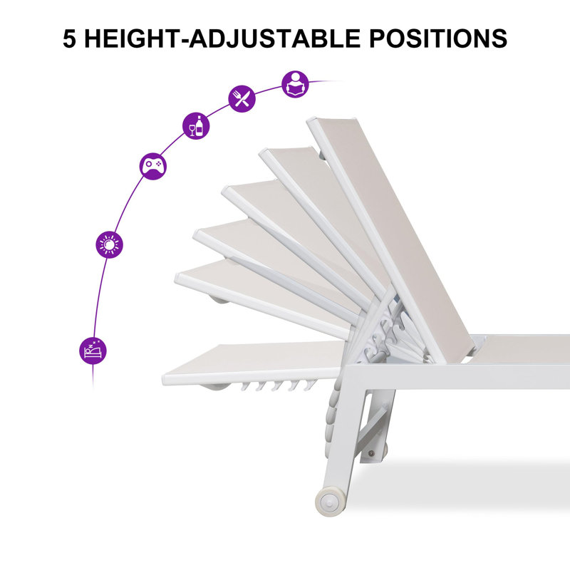 Chaise longue d'extérieur en aluminium blanc 2 pièces Ebern Designs, Lin