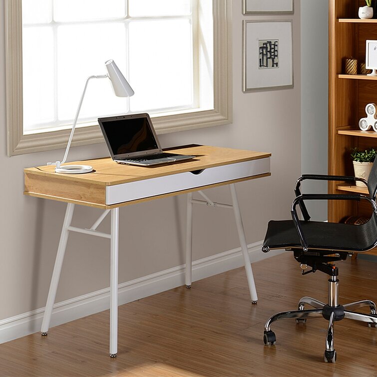 Techni Mobili White Computer Desk for Home Office or Bedroom, with Drawers  Ideal for Small Spaces 