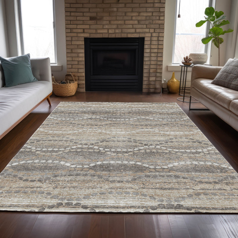 Tapis beige d'intérieur / extérieur lavable à la machine, Rectangulaire 8 pi x 10 pi